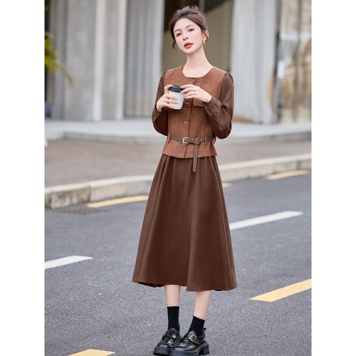 官网女装夏易菲套装2025秋冬新款高级感时尚小香风马甲长裙连衣裙