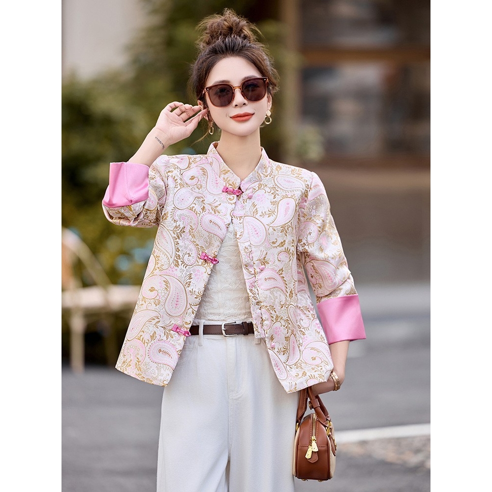 官网女装夏易菲2025秋季新款立领复百搭宽松显瘦国风上衣新中式提