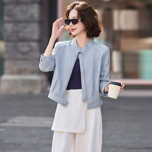 宽松显瘦韩版 官网女装 新款 立领皮衣女短外套2026春秋季 夏易菲时尚