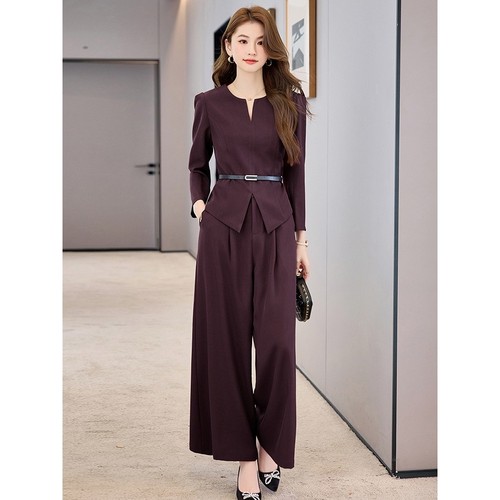 官网女装夏易菲时尚套装2025春季新款时尚气质通勤两件套裤配腰带