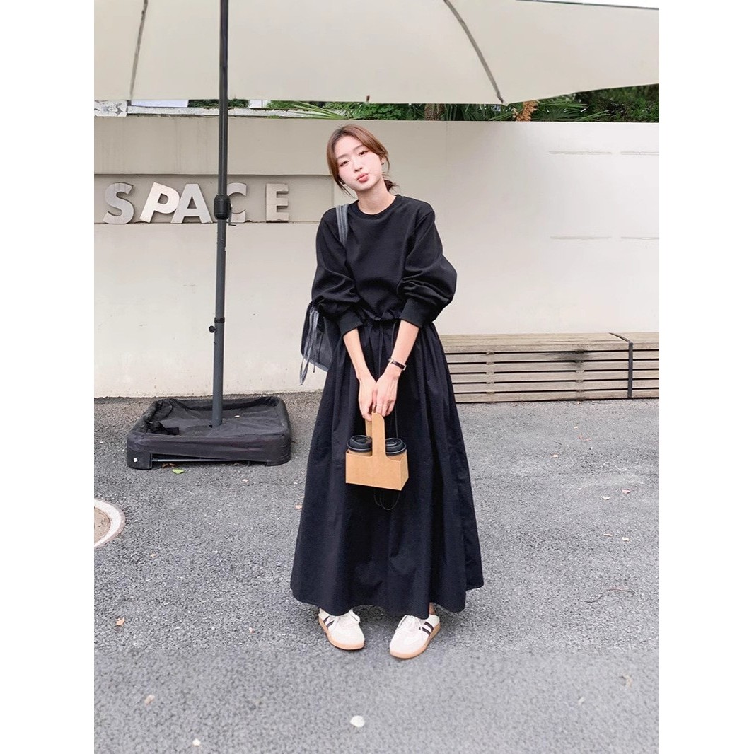 官网女装夏易菲赫本风假两件拼接黑色卫衣裙女2026春装新款休闲高,女装/女士精品,时尚套装,淘宝优惠券,粉丝福利购,淘宝优惠卷