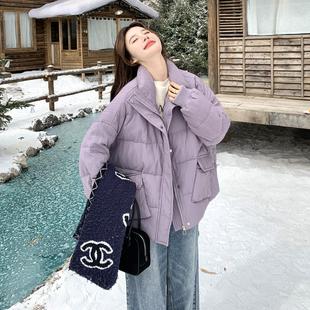 官网女装夏易菲紫色韩系宽松防风羽绒服女2026年冬季新款时尚加厚