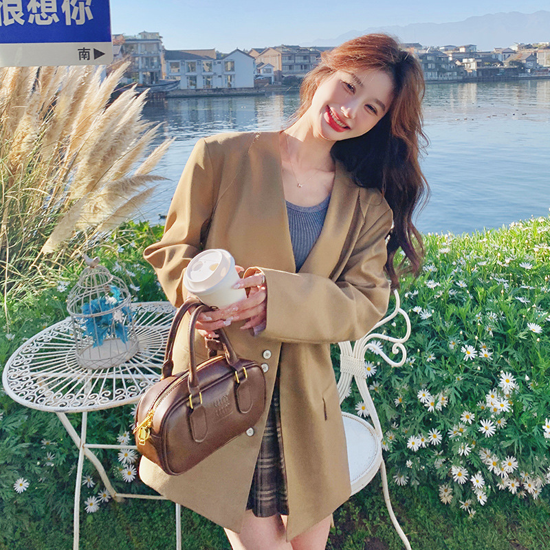 官网女装夏易菲实拍小众休闲显瘦小西装外套2025秋新款时尚V领气