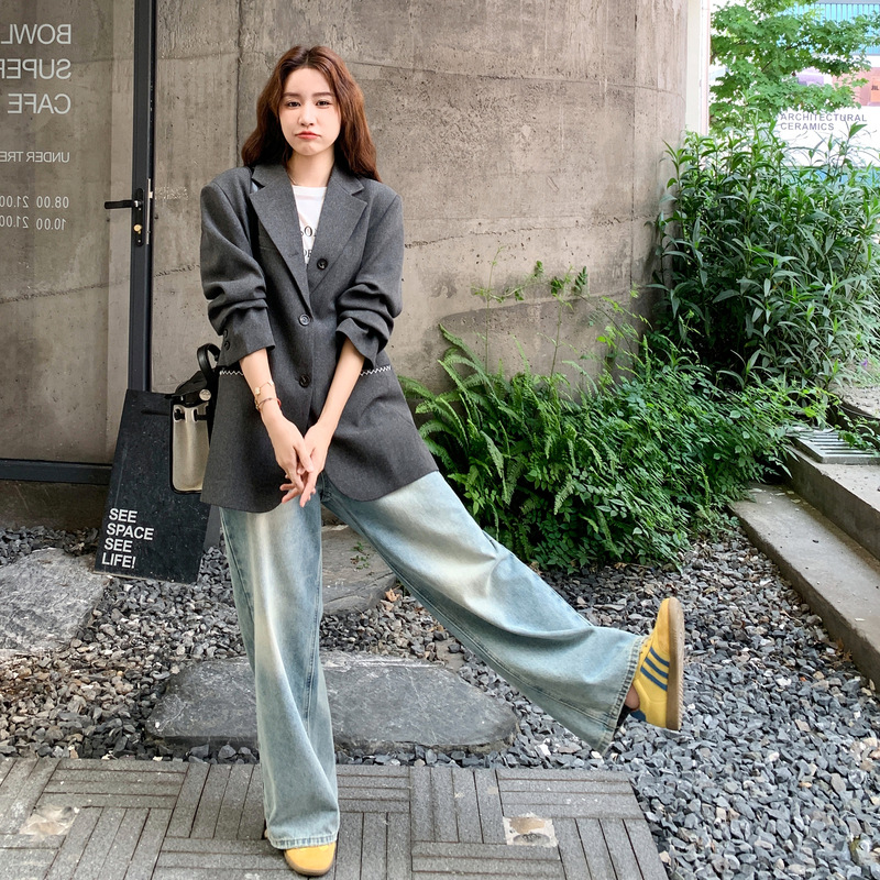 官网女装夏易菲实拍韩系灰色休闲气质chic西装外套2025秋新款时髦