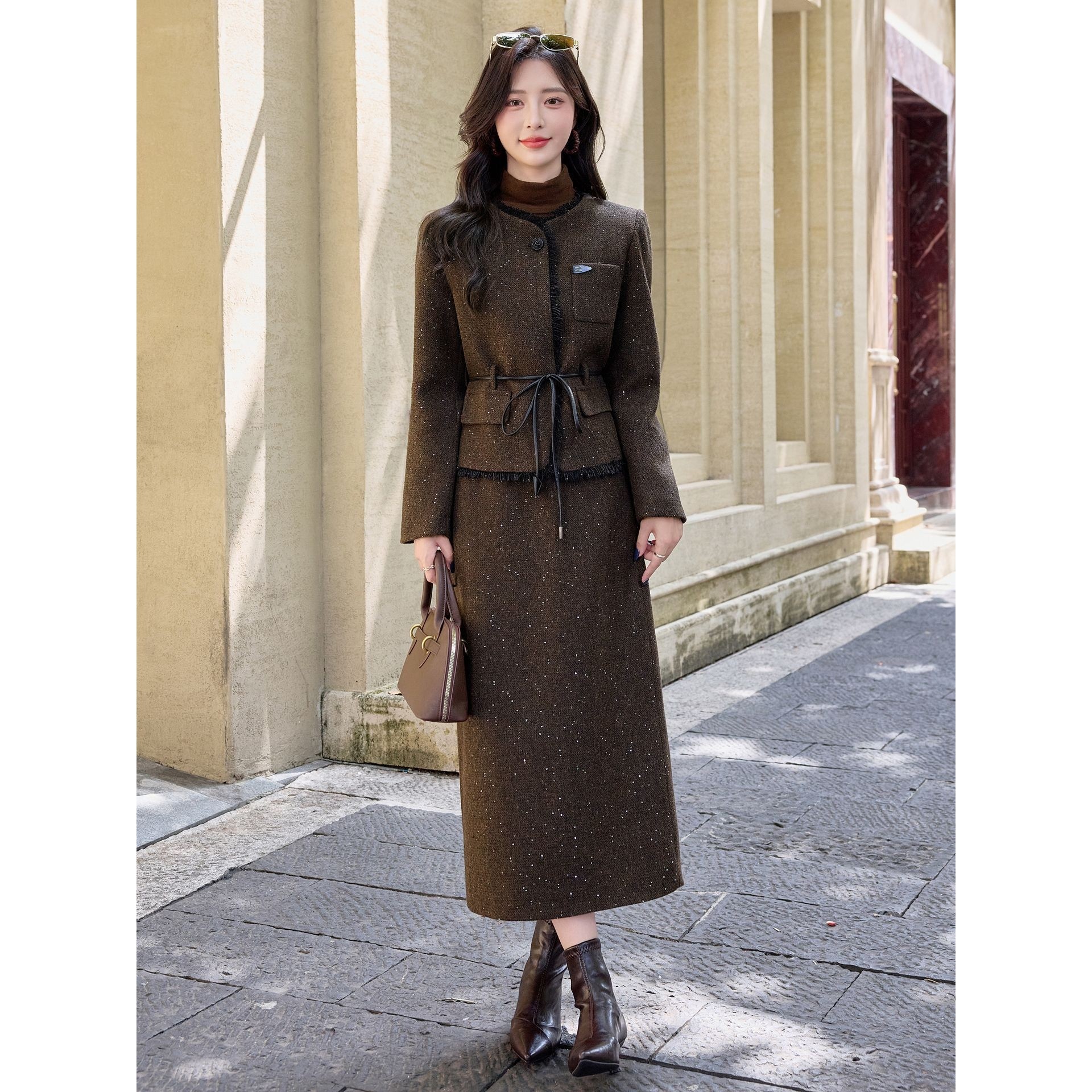 官网女装夏易菲2026秋冬新款miu系小香流苏系带两件套含20毛,女装/女士精品,时尚套装,淘宝优惠券,粉丝福利购,淘宝优惠卷