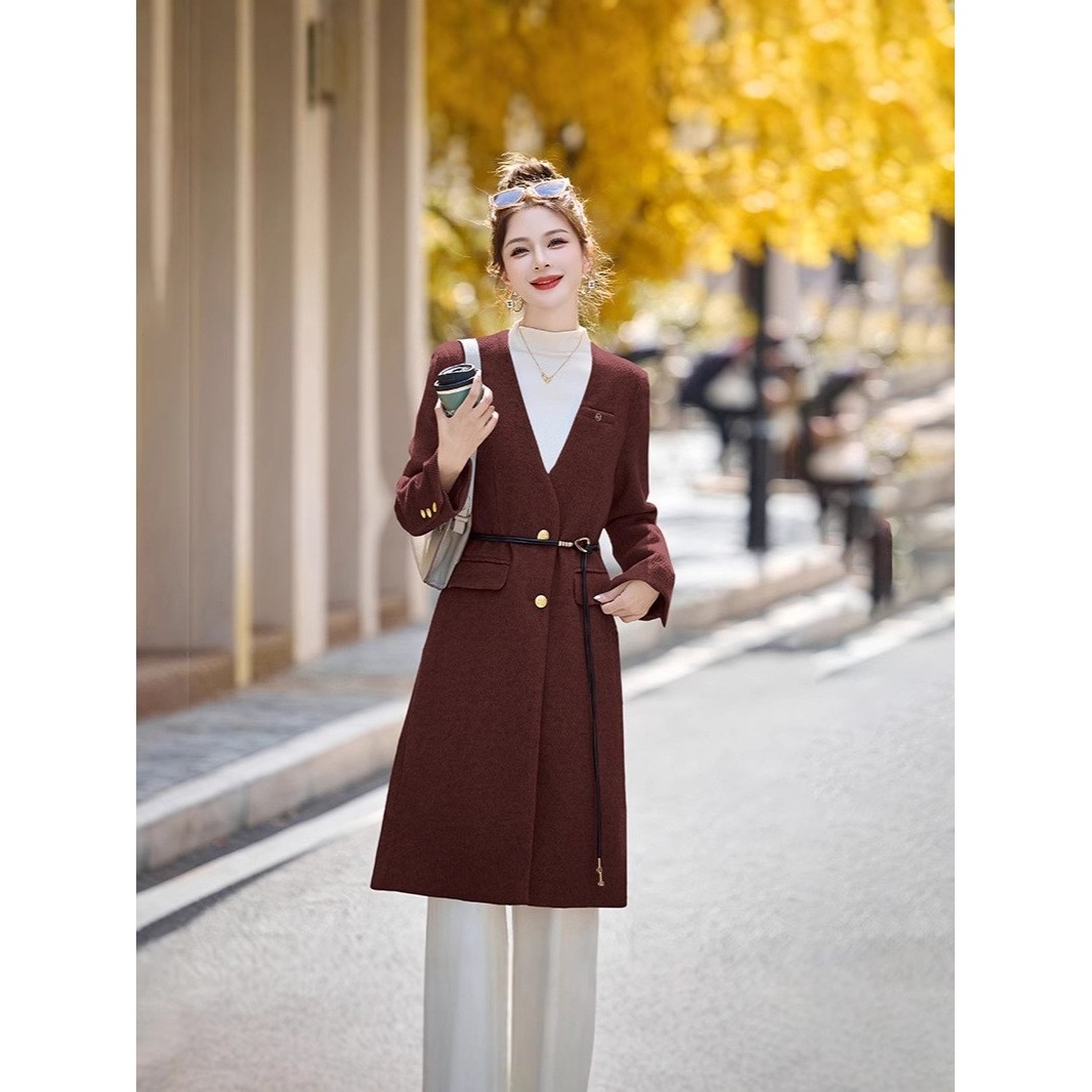 官网女装夏易菲通勤风毛呢外套女2026冬季新款时尚显瘦V领中长款,女装/女士精品,毛呢外套,淘宝优惠券,粉丝福利购,淘宝优惠卷