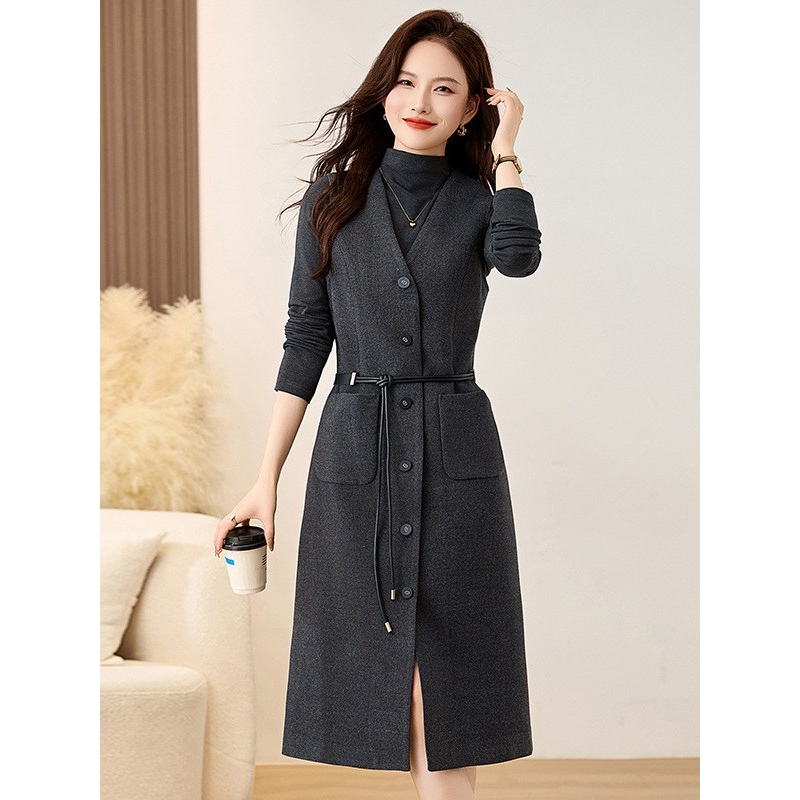 官网女装夏易菲连衣裙套装女秋冬2025年新款无袖背心裙长袖打底衫