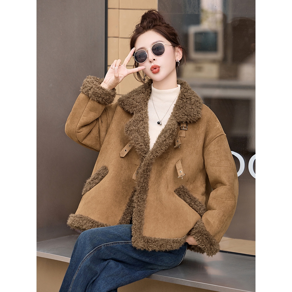 官网女装夏易菲皮毛一体外套女加厚保暖2025冬季新款时尚百搭小个