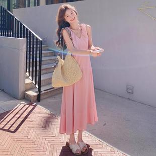 官网女装 夏易菲多巴胺粉色吊带连衣裙女夏季 高级感海边度假法式