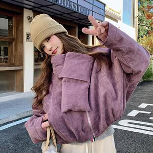 官网女装夏易菲紫色超好看麂皮绒羽绒服2026新款女冬高级感爆款小