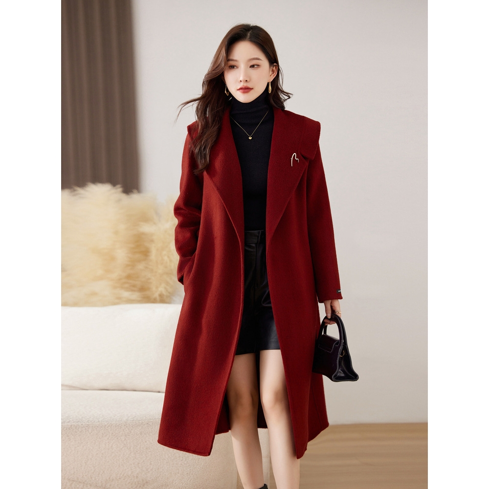 官网女装夏易菲长款毛呢外套女士2025秋季新款时尚洋气羊毛双面呢