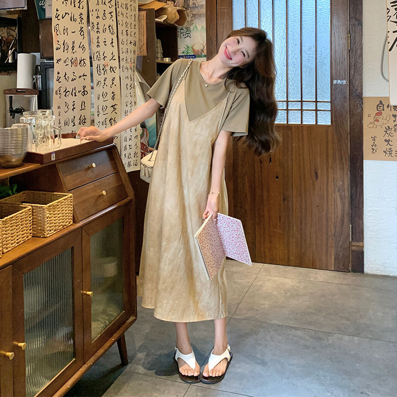 官网女装夏易菲实拍晕染吊带连衣裙女夏2025新款假两件盐系减龄森