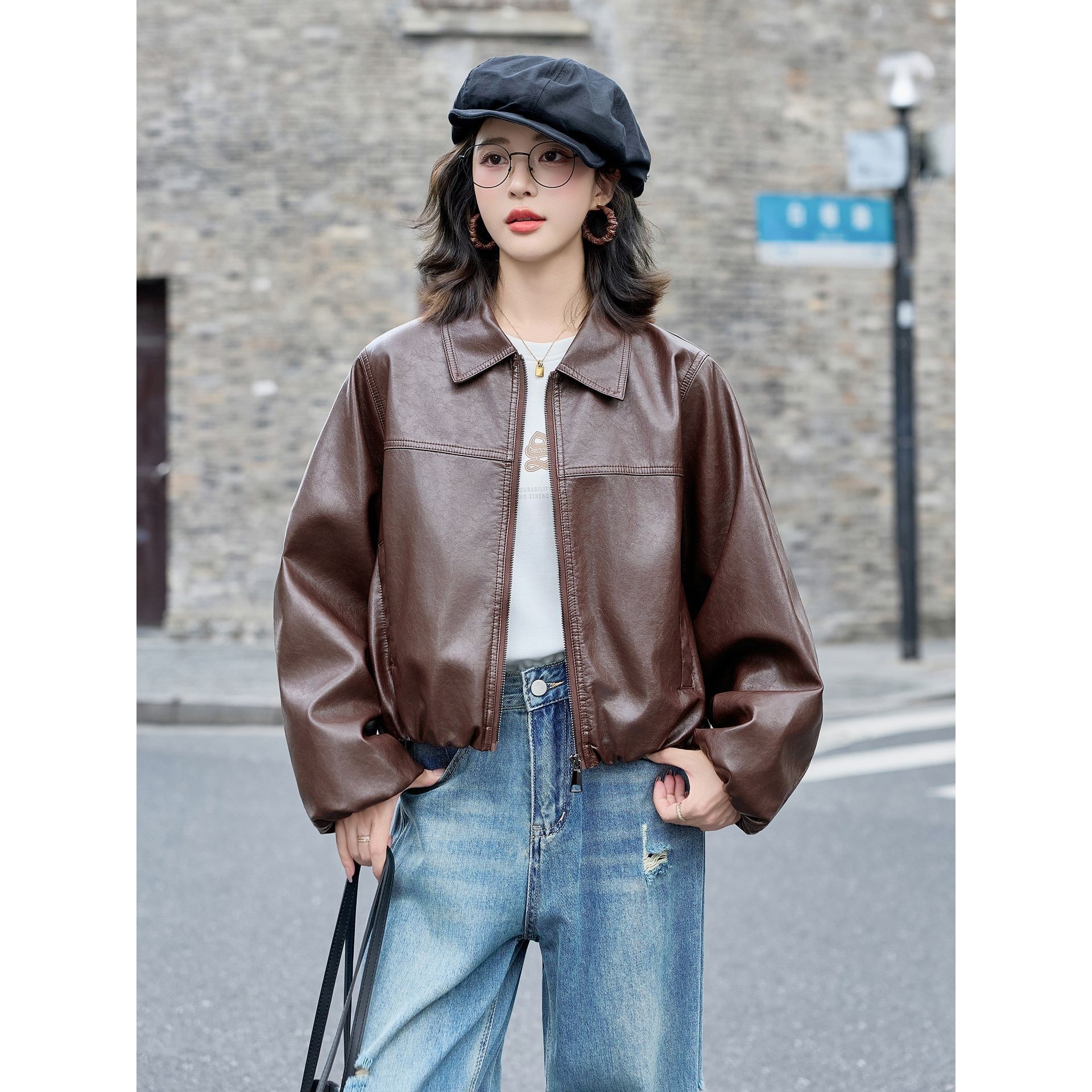 官网女装夏易菲又酷又帅的皮衣短款外套2026春秋新款休闲质感软PU,女装/女士精品,皮草,淘宝优惠券,粉丝福利购,淘宝优惠卷