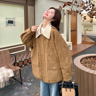 官网女装夏易菲针织翻领麂皮绒羽绒服女冬季2026新款韩版设计感保