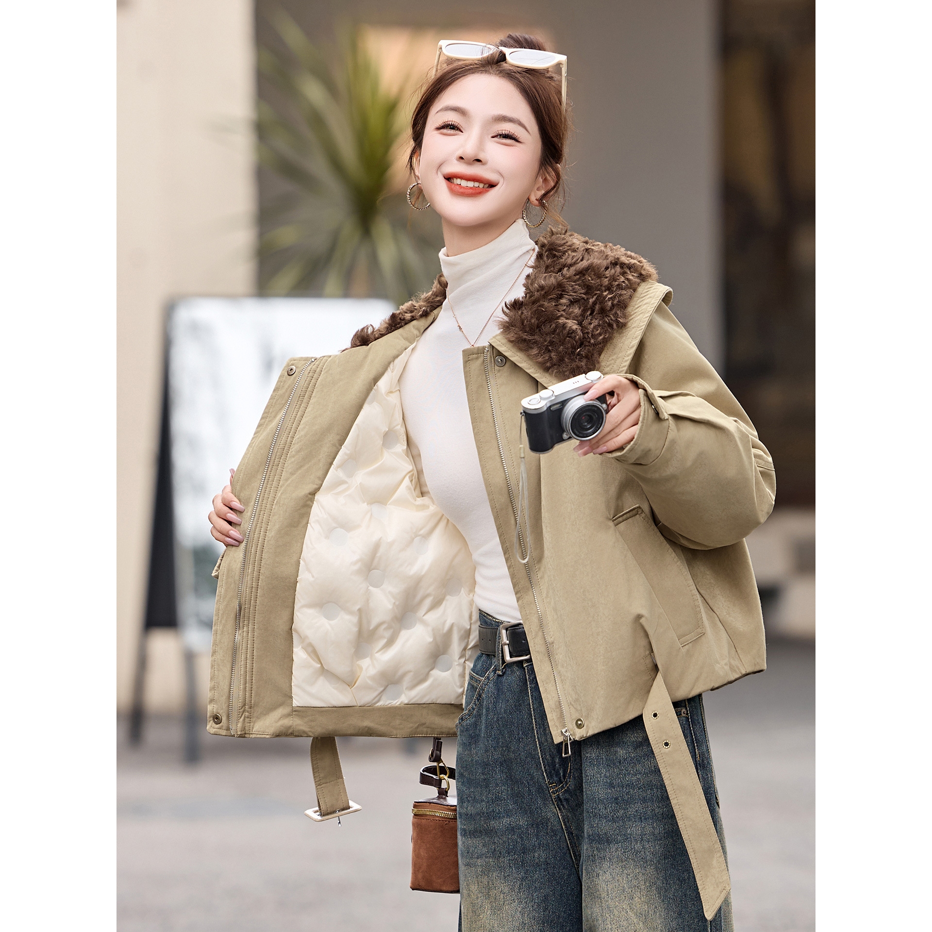 官网女装夏易菲女式羽绒服2025秋冬新款毛领拼接时尚洋气显瘦保暖