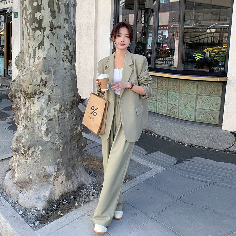 官网女装夏易菲实拍2025绿色西装套装女气质显瘦阔腿裤休闲西服盐