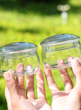 耐热玻璃杯家用耐高温可加热咖啡牛奶茶杯200ml可爱果汁带盖杯子