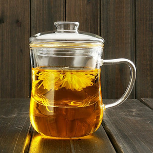 加厚耐热玻璃杯花茶杯子带盖过滤办公室水杯女可爱家用茶水分离杯