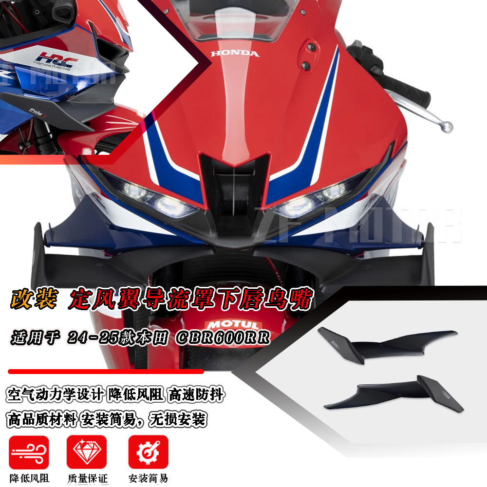 适用24-25款本田HONDA CBR600RR改装定风翼导流罩下唇鸟嘴压力板