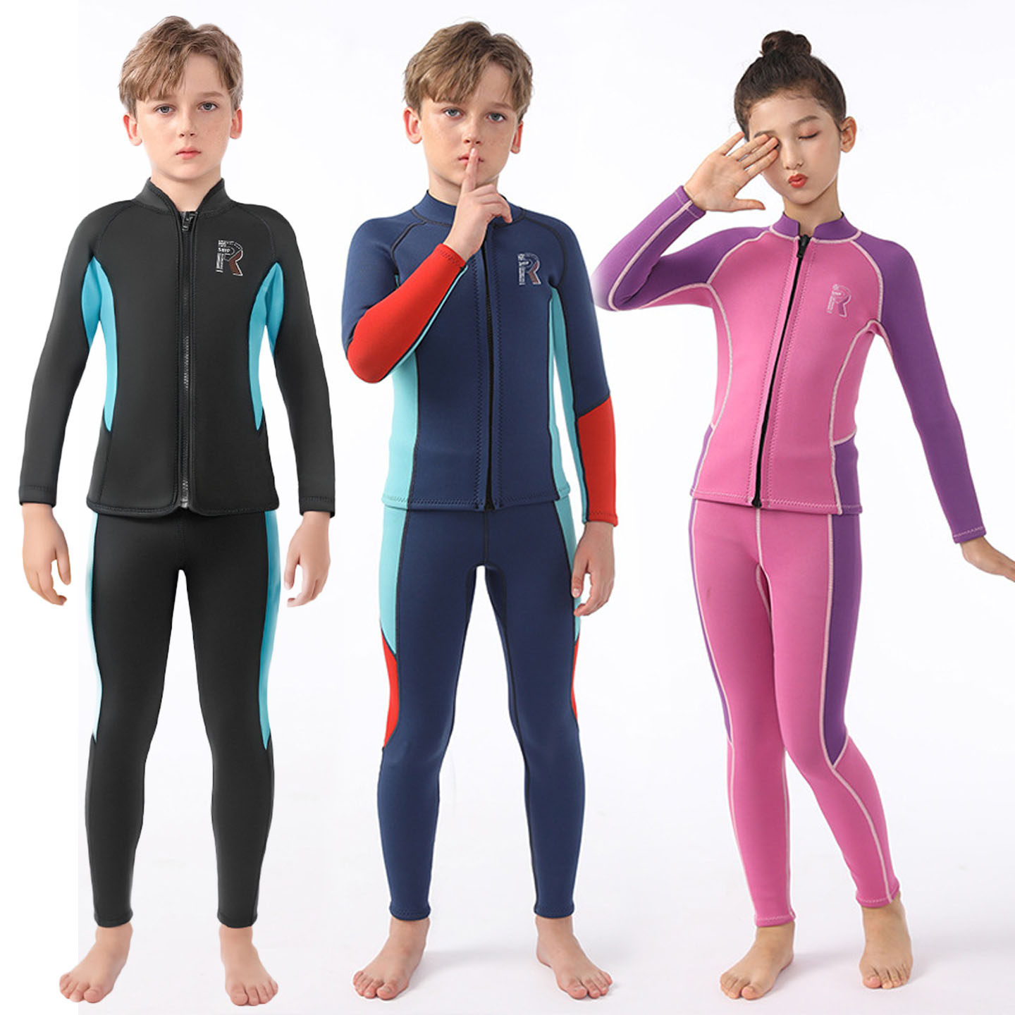 分体儿童潜水服长袖长裤加厚保暖泳衣男游泳馆女童训练防寒服冬季