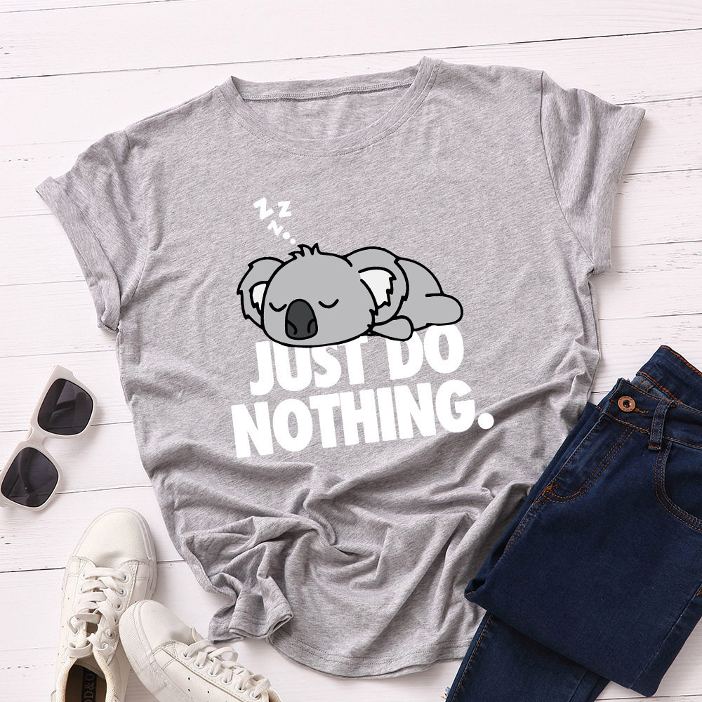 JUST DO NOTHING 코알라 프린트 여성 T 셔츠 반소매 O NEC