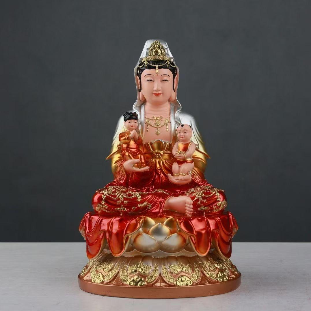 新款树脂双子观音送子观音娘娘神像家用供奉注生娘娘彩绘树脂摆件