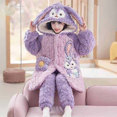 。2025新款女童睡衣冬款珊瑚绒三层夹棉儿童女孩加绒加厚冬季家居