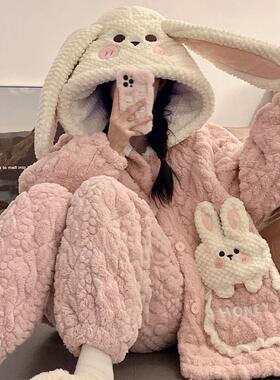 。睡衣女三层夹棉秋冬季款加厚珊瑚绒红色蛇年2025新款本命年家居