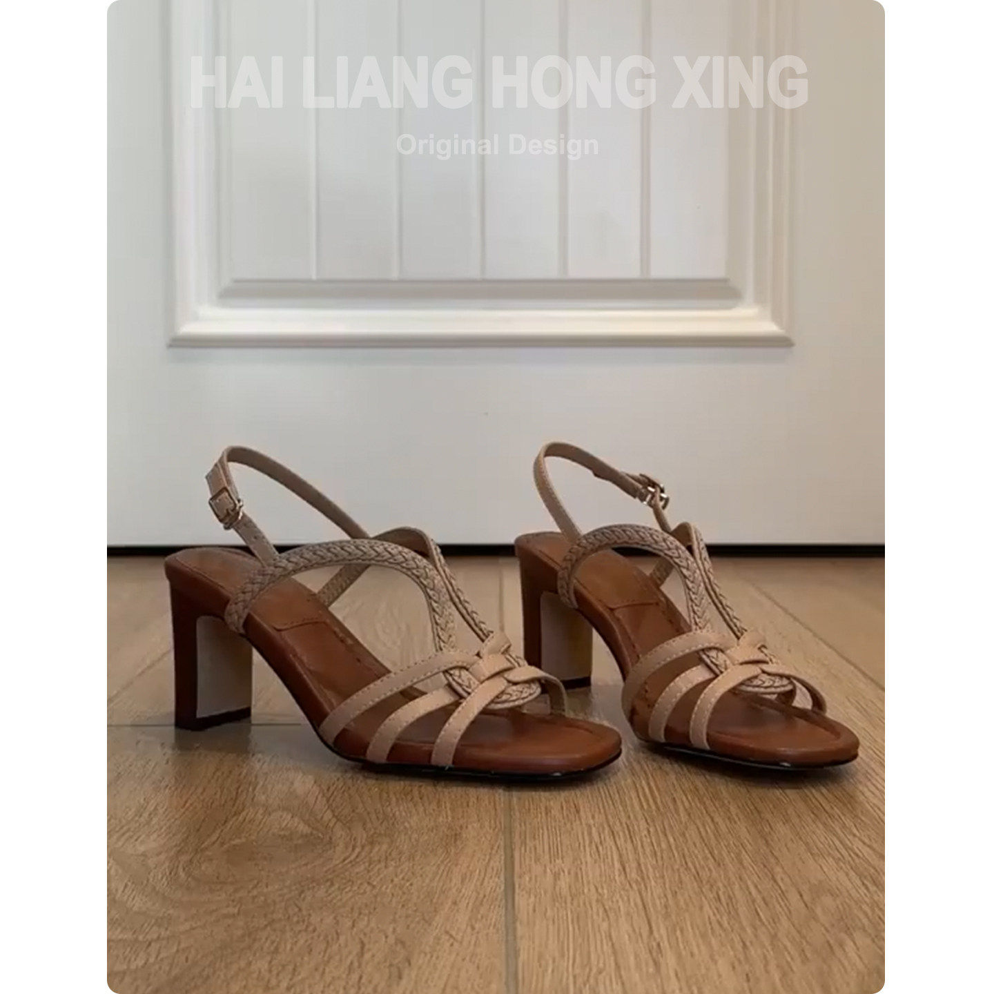 羊皮版~复古罗马粗跟凉鞋女气质百搭时尚法式方头露趾绝美高跟鞋