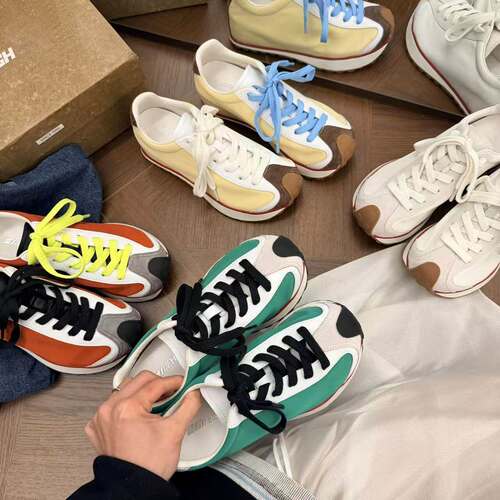 女鞋伊甸园2026春季新款春日版百搭撞色复古百搭缤纷华夫鞋