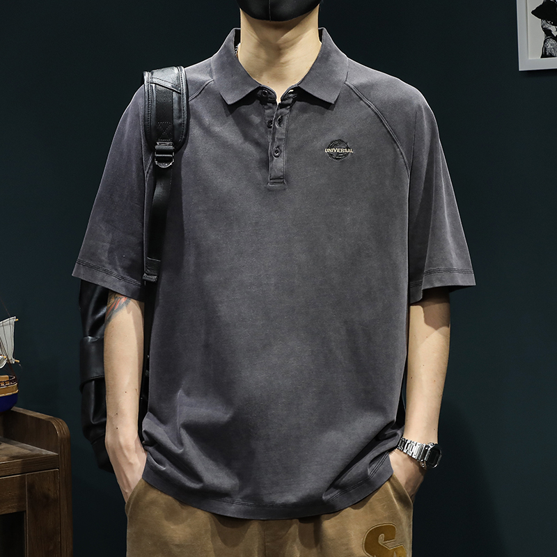 夏季高端纯棉POLO衫重磅短袖t恤男2025新款潮牌复古水洗大码体恤