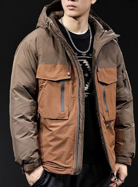 美式冲锋衣男外套2025新款潮牌男装大码男士加厚棉服工装夹克春秋