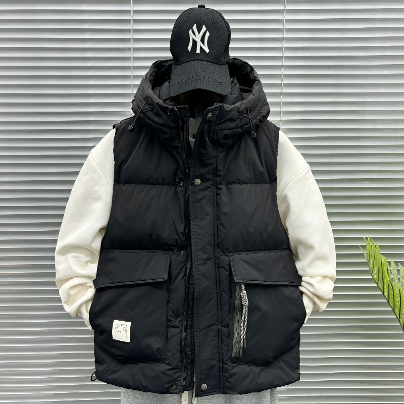 外穿羽绒马甲男士2025秋冬新款连帽加厚保暖青年潮流拼色羽绒外套