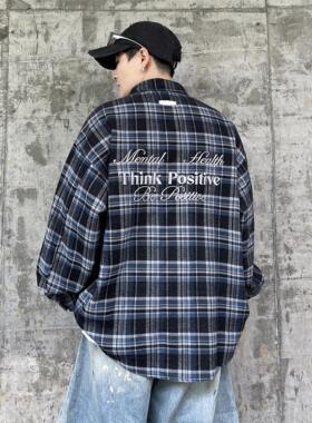 2025秋季新款美式加肥加大码高级感刺绣格子衬衫男潮胖子休闲外套