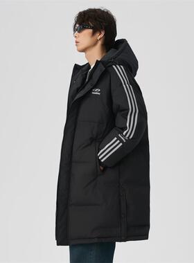 新品加大码中长版羽绒服男2024冬季及膝连帽加厚三道杠防寒服外套