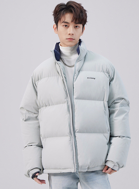 小清新羽绒服男冬季80白鸭绒加厚保暖立领面包服雾霾蓝情侣外套潮