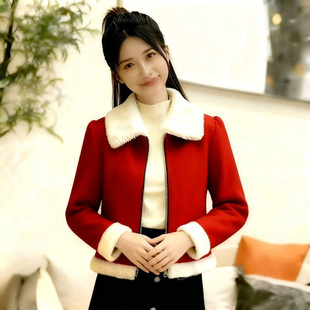 红色小香风外套女2025新款今年流行爆款秋冬短款宽松小个子羊羔绒