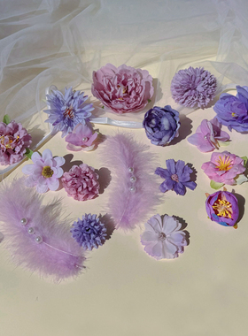 春夏紫色系羽毛发夹仙美绣球花朵发夹仙气头饰旅游拍照民族风发饰