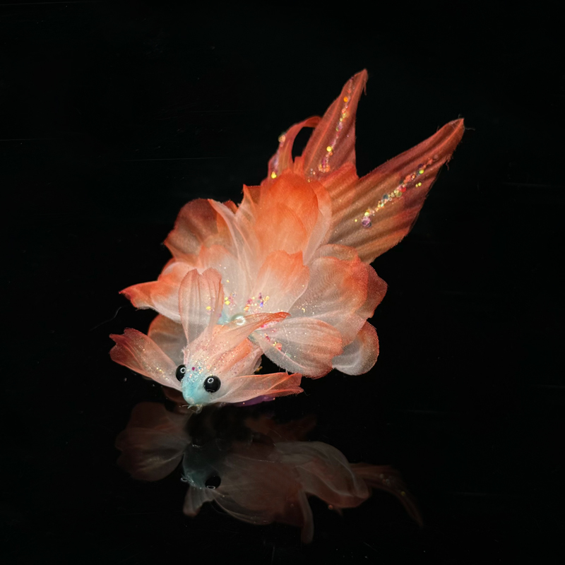 锦鲤汉服头饰仿真绢纱烫花 手工发饰超仙金鱼古风头饰 盘发