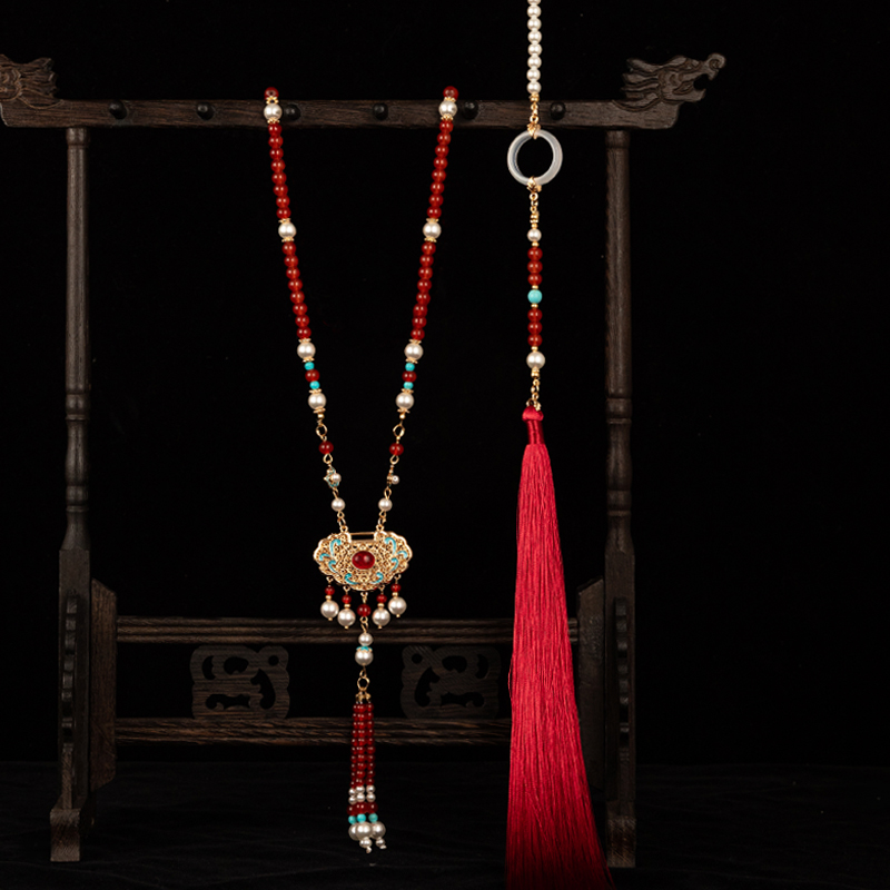 羿墨红鸾玛瑙镂空平安锁软璎珞