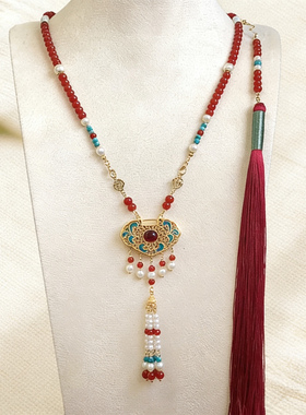 马面裙配饰新中式平安锁项链