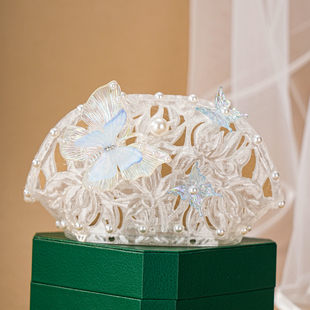 《羽蝶》宋制发冠头饰 汉服配饰发饰3d打印仙气发冠浅蓝蝴蝶