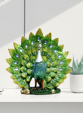 现代中式创意孔雀摆件 手工彩绘孔雀装饰送礼工艺品装饰祝福摆件