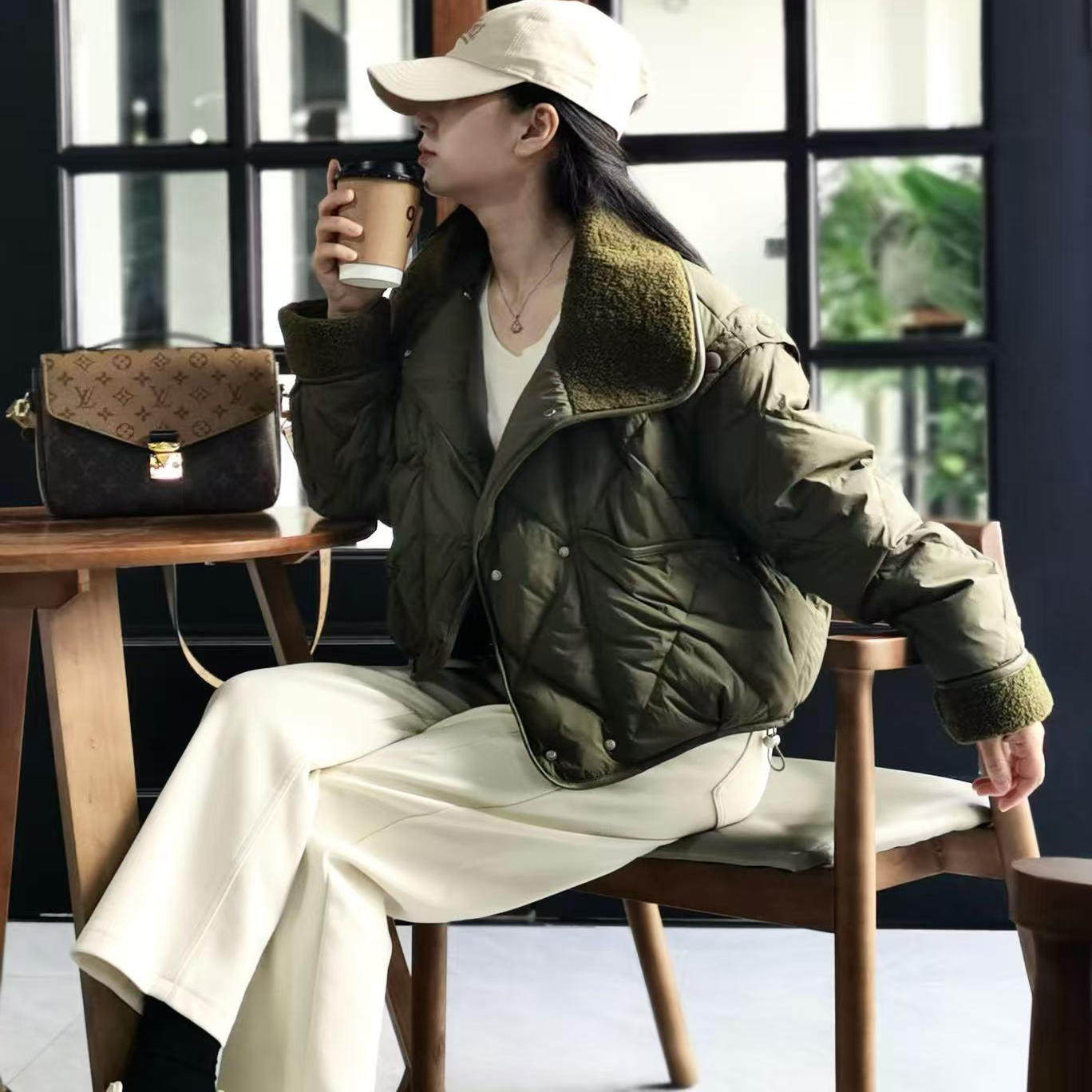 新款青果领毛毛翻领短款90白鸭羽绒服