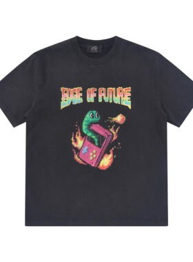 E86BRAND男女同款短袖T恤2025夏季新款贪吃蛇破坏做旧圆领上衣潮