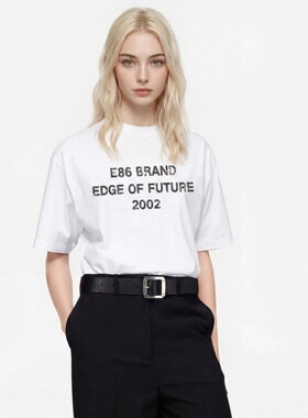 E86BRAND 2002水洗破坏印花圆领纯棉短袖