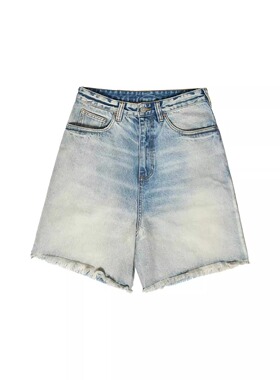 E86BRAND 复古水洗做旧15盎司休闲拉须牛仔短裤