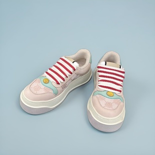 老花真皮复古脏脏厚底小胖丁休闲运动鞋 女小个子百搭增高面包板鞋