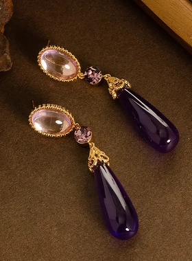 国潮个性新中式个性长款大水滴耳坠耳饰女法式复古宫廷风流苏耳环