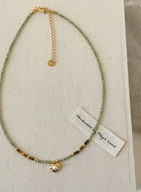 绿色水晶虎眼石串珠爱心项链女清新甜美时尚优雅百搭颈链锁骨链